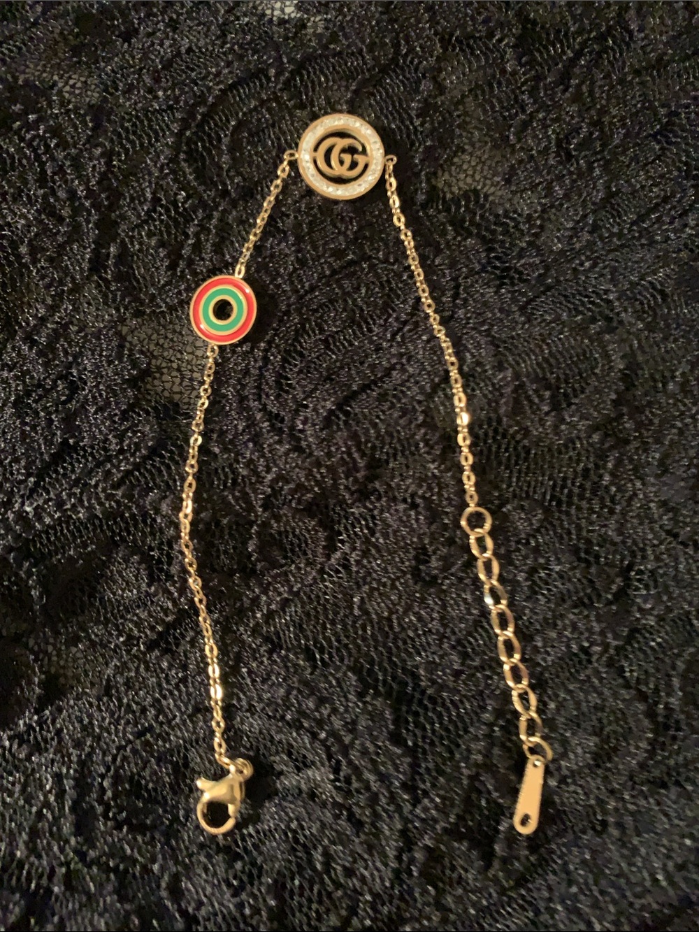 Gucci Gold Stainless Steel Chain Bracelet with Red and Green Enamel Target